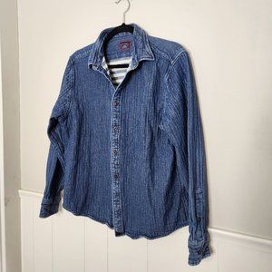 UNTUCKit Mens Large Dessilani Blue Chambray Lined Brushed Cotton Button Up Shirt